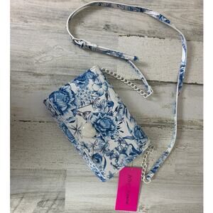 BETSEY JOHNSON Blue white floral Flap Crossbody purse bag new faux leather